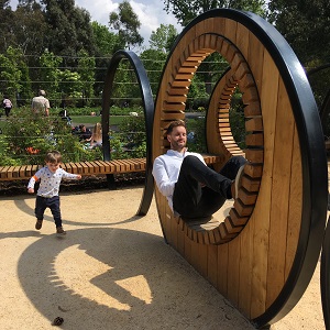 The Neu Dad and his son Marley enjoying themselves in the Children's Garden at Kew Gardens